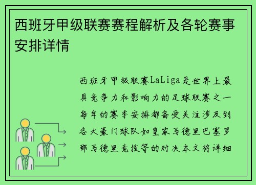 西班牙甲级联赛赛程解析及各轮赛事安排详情