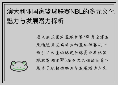 澳大利亚国家篮球联赛NBL的多元文化魅力与发展潜力探析